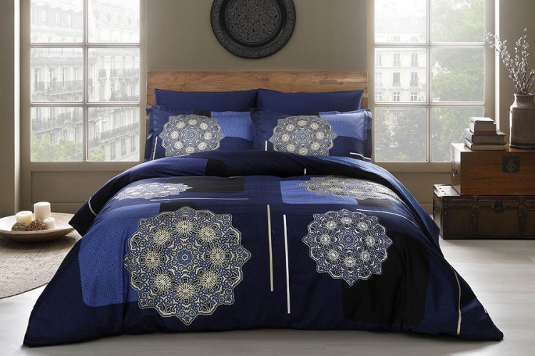 Постельное белье из сатина люкс TAC DELUX ELEGANCE MILLA синее евро