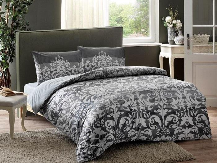 Постельное белье из бамбука и сатина TAC INOVA LON THERAPY FARRAH серое евро