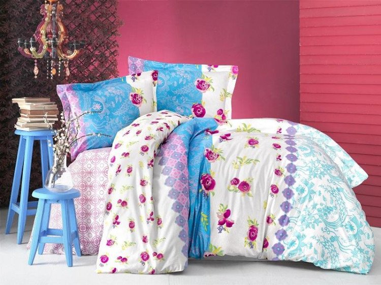 Постельное белье ALTINBASAK RANFORCE NEON LORANCE голубое 50х70 (2шт) евро