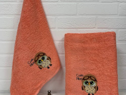 Набор махровых полотенец DIVA AFRODITA СОВА 50х90 (1шт), 70х140 (1шт) оранжевый