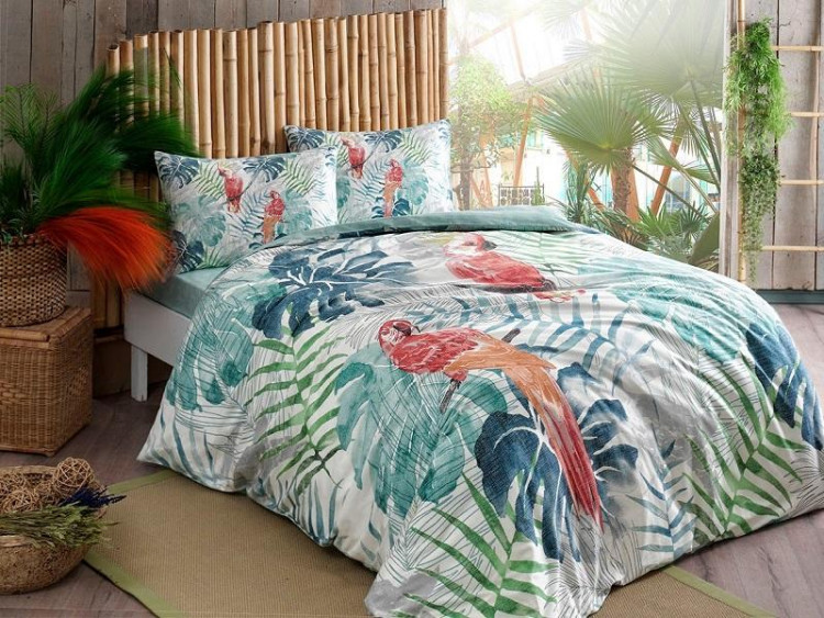 Постельное белье из сатина люкс TAC DELUX PREMUIM DIGITAL MARION зеленое евро