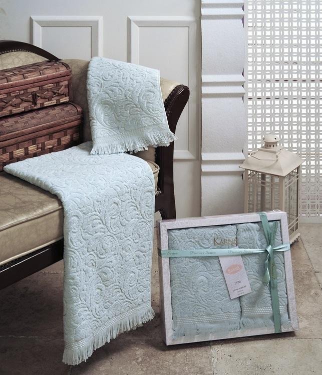 Набор жаккардовых полотенец KARNA ESRA светло-зеленый 50х90 (1шт) и 70х140 (1шт)