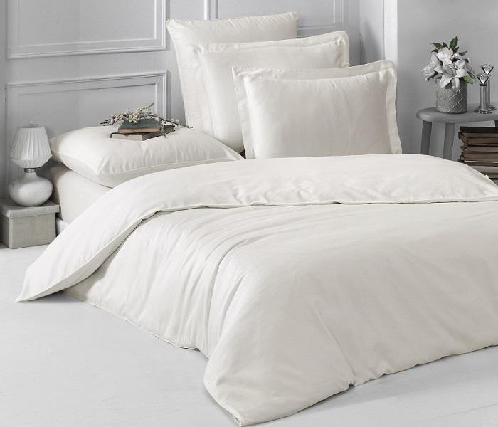 Постельное белье однотонное из сатина KARNA LOFT экрю 1,5-спальное