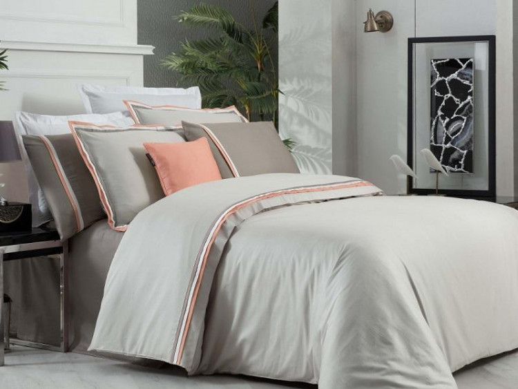 Постельное белье из сатина де люкс SAREV SPORT CHIC 500TC N309 MINSK V4-BEJ-SOMON 50х70 (4шт), 40х40 (1шт) евро