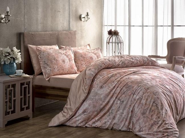 Постельное белье из сатина люкс TAC DELUX PREMUIM DIGITAL BLANCHE пудра семейное