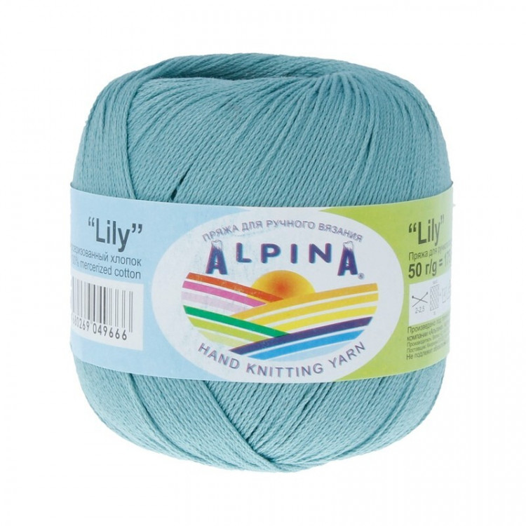 Пряжа ALPINA LILY №049 светло-бирюзовая 100% мерсеризованный хлопок 10 шт х 50 гр, 175 м +/- 5 м