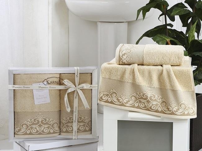 Набор махровых полотенец KARNA BEYZA бежевый 50х90 (1шт) и 70х140 (1шт)