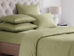 Простыня на резинке из сатина SAILID SL-11-180 хаки 180х200х25