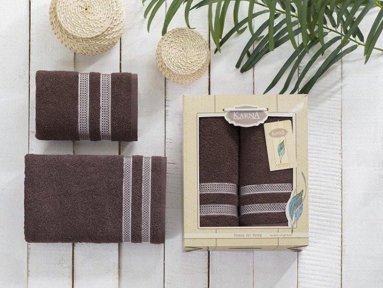 Набор махровых полотенец KARNA PETEK коричневый 50х100 (1шт) и 70х140 (1шт)