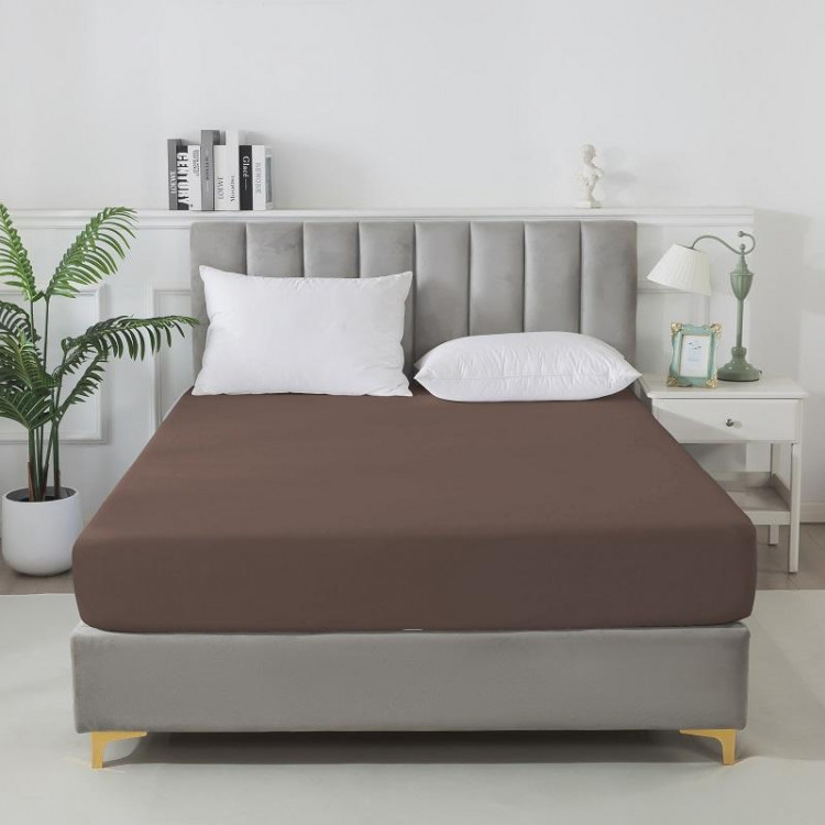 Простыня на резинке сатиновая TANGO Soho коричневая 160х200х30