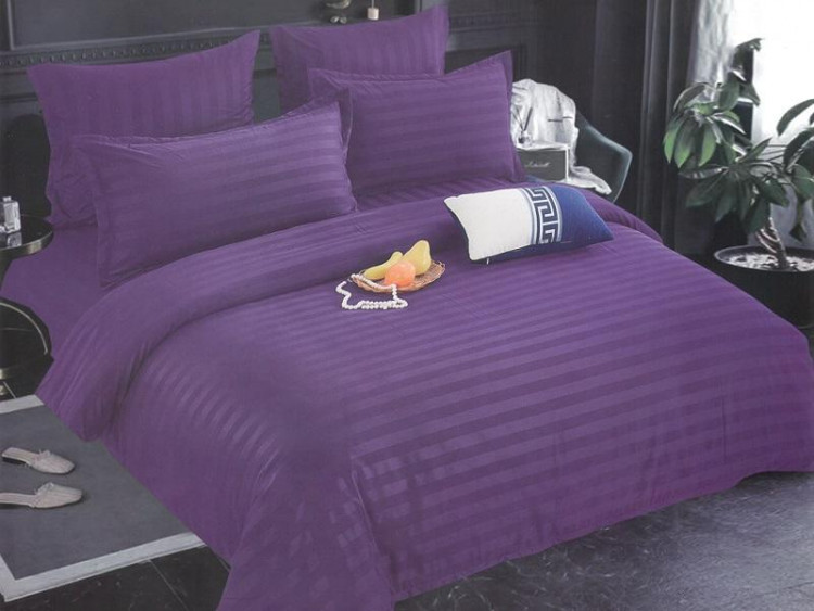 Постельное белье на резинке из страйп-сатина ПАНДОРА фиолетовое евро