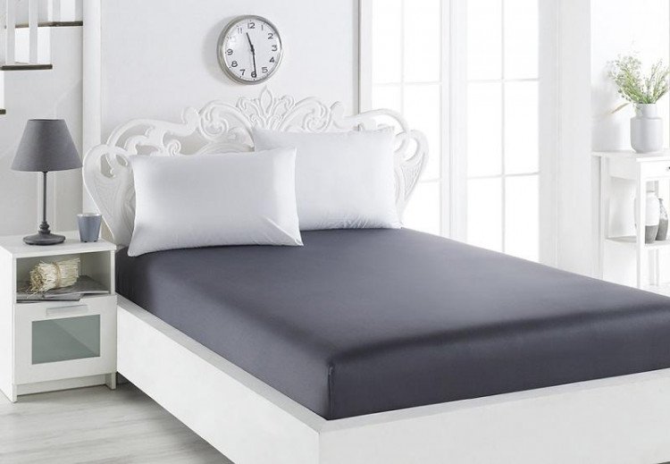 Простыня на резинке из сатина KARNA LOFT темно-серая 160х200х30