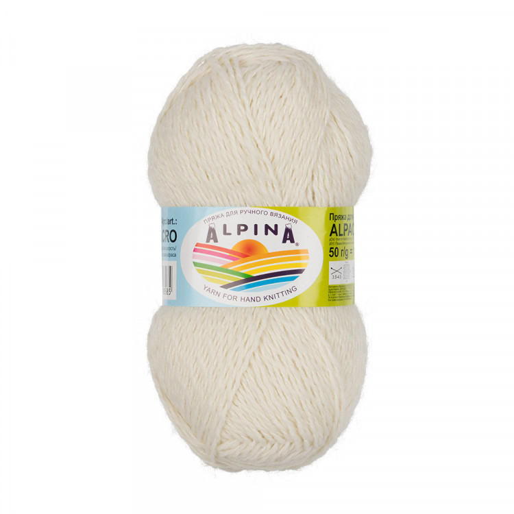 Пряжа ALPINA ALPACA ACRO №02 белая (натуральная) 44% мериносовая шерсть, 38% акрил, 18% альпака 4 шт х 50 гр, 150 м +/- 7 м