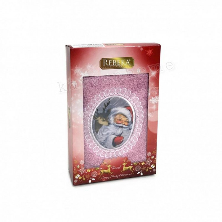 Полотенце махровое хлопковое KARVEN HS1710 REBEKA НОВЫЙ ГОД V1 пудра 50х90