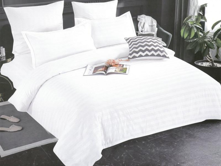 Постельное белье на резинке из страйп-сатина ПАНДОРА белое евро