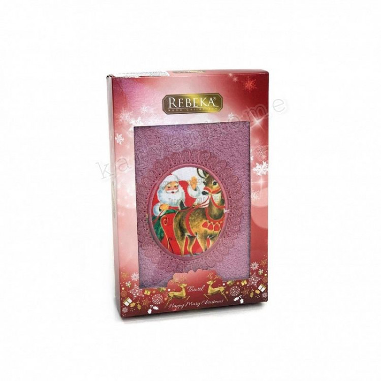 Полотенце махровое хлопковое KARVEN HS1710 REBEKA НОВЫЙ ГОД V3 пудра 50х90