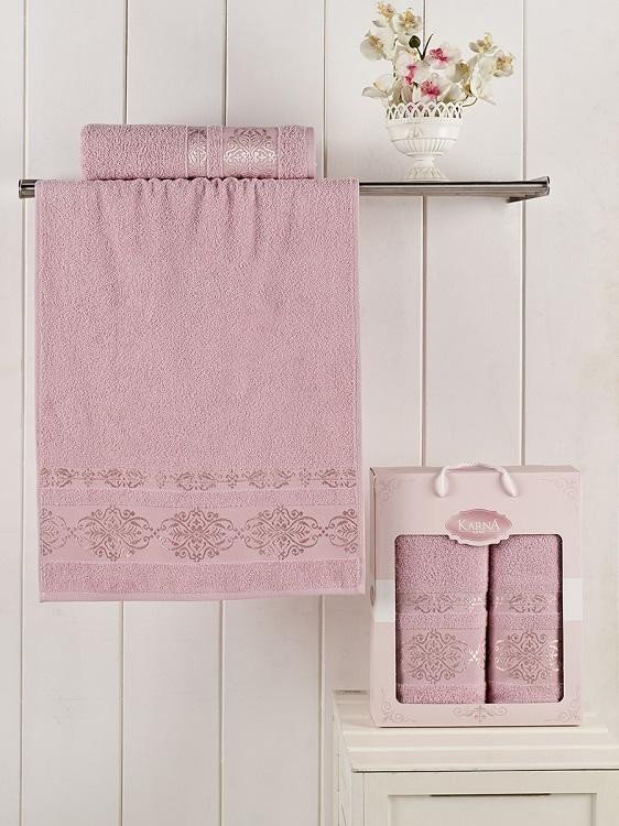 Набор махровых полотенец KARNA REBEKA брусничный 50х90 (1шт) и 70х140 (1шт)