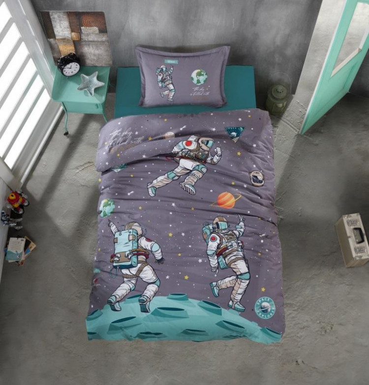 Постельное белье подростковое из ранфорса KARVEN YOUNG STYLE N022/1 SPACE ANTRACIT V-1 50х70 (1шт), 70х70 (1шт)