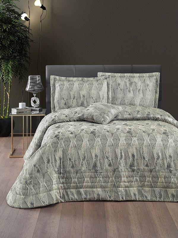 Покрывало с наволочками жаккардовое KARNA MONDI зеленовато-серое 260х270