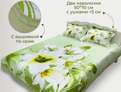 Покрывало из сатина стеганное с вышивкой DIVA AFRODITA PREMIUM 031 ДИКАЯ ОРХИДЕЯ 220х240 с наволочками 50х70 (2шт)