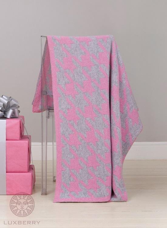 Плед LUXBERRY GOOSE FOOT розовый-серый 130х170