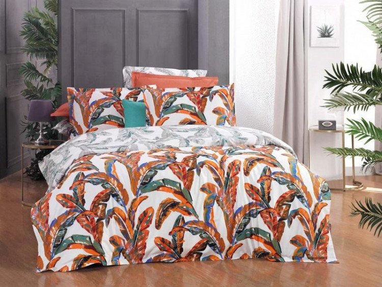 Постельное белье из сатина де люкс SAREV 300TC N082 DEFNE V1-ORANJ 50х70 (4шт) евро