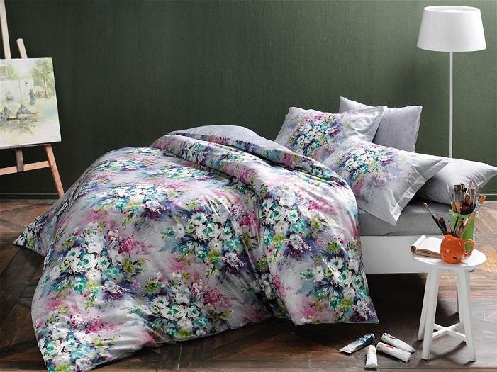 Постельное белье из сатина TAC DELUX PREMIUM DIGITAL DELFT лиловое евро