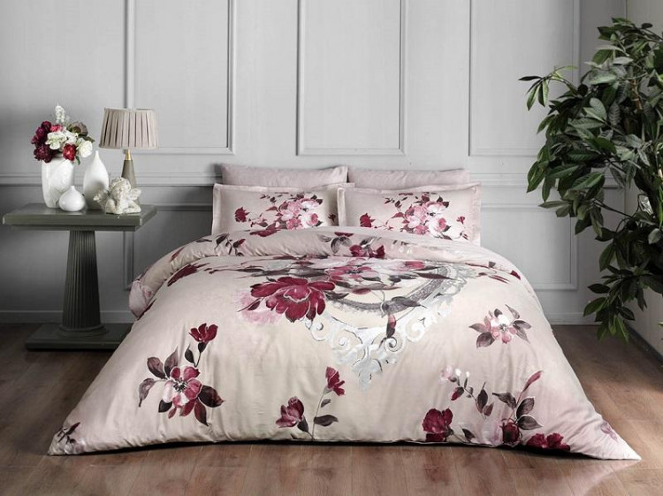 Постельное белье из сатина люкс TAC DELUX ELEGANCE VELLA бордовое евро