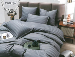 Постельное белье из страйп-сатина ПАНДОРА темно-серое семейное