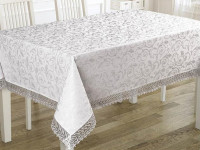 Скатерть жаккардовая с гипюром KARNA KDK белая 160x300