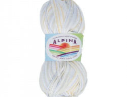 Пряжа ALPINA KATRIN №027 белая-желтая-сиреневая 100% мерсеризованный хлопок 10 шт х 50 гр, 140 м +/- 10 м