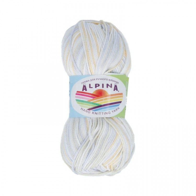 Пряжа ALPINA KATRIN №027 белая-желтая-сиреневая 100% мерсеризованный хлопок 10 шт х 50 гр, 140 м +/- 10 м