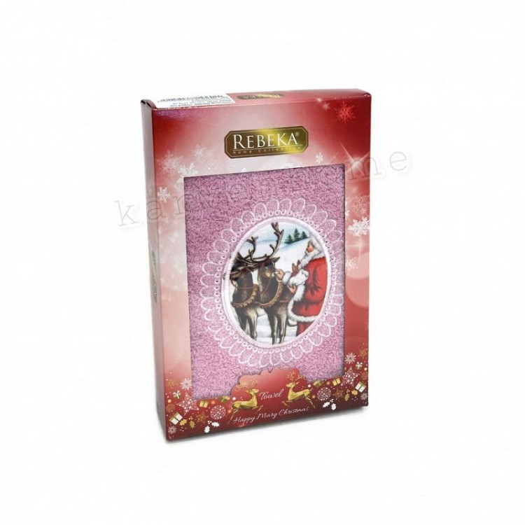 Полотенце махровое хлопковое KARVEN HS1710 REBEKA НОВЫЙ ГОД V4 лиловое 50х90