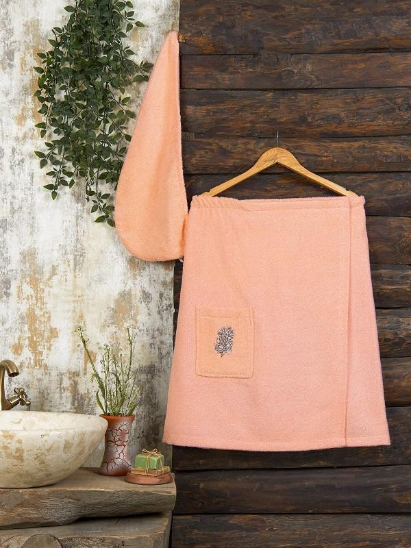 Набор женский хлопковый для ванной и сауны махровый METEOR персиковый