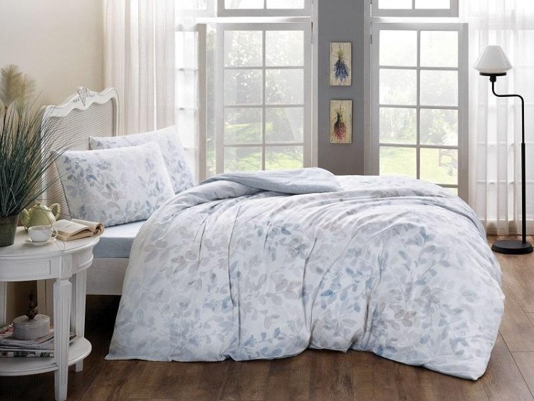 Постельное белье из сатина люкс TAC DELUX PREMIUM DIGITAL NAELLO голубое 1,5-спальное