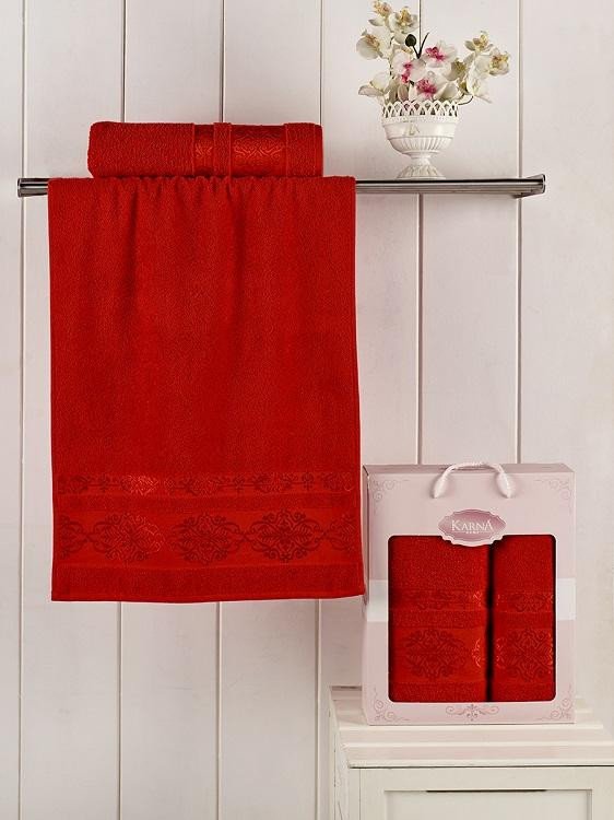 Набор махровых полотенец KARNA REBEKA красный 50х90 (1шт) и 70х140 (1шт)