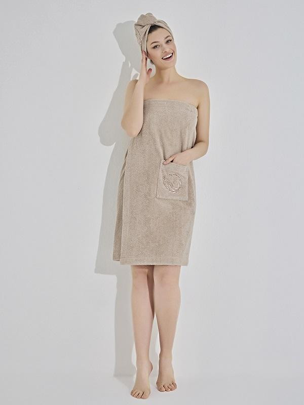 Набор женский хлопковый для ванной и сауны махровый KARNA ELENA бежевый