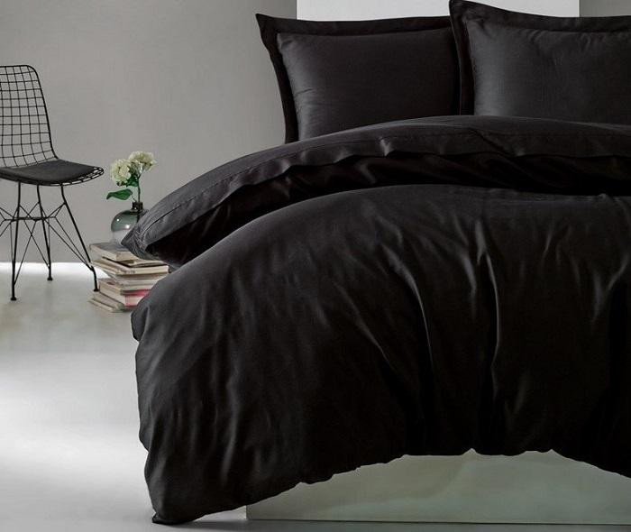 Постельное белье из однотонного сатина COTTONBOX ELEGANT ЧЕРНОЕ евро