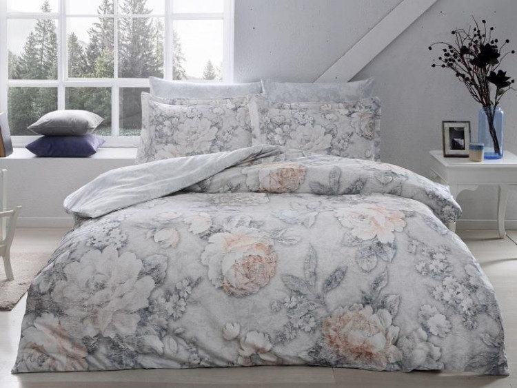 Постельное белье из сатина люкс TAC DELUX PREMUIM DIGITAL SEINE серое семейное