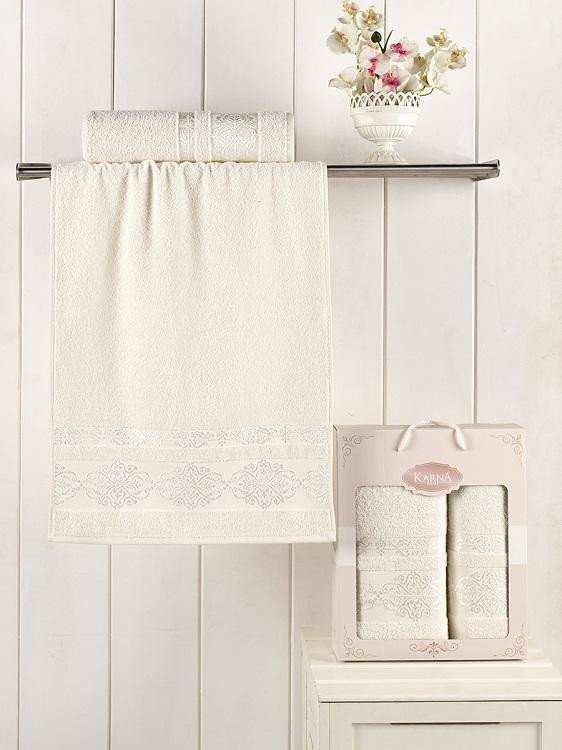 Набор махровых полотенец KARNA REBEKA кремовый 50х90 (1шт) и 70х140 (1шт)