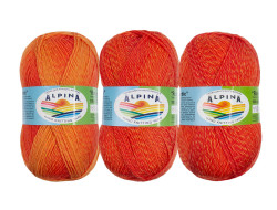 Пряжа ALPINA ROMANTIC №03 желтая-оранжевая 100% шерсть 5 шт х 100 гр, 300 м +/- 15 м