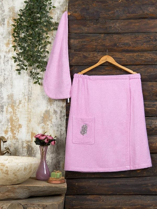 Набор женский хлопковый для ванной и сауны махровый METEOR розовый