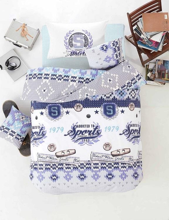 Постельное белье ALTINBASAK RANFORCE ATHLETIK голубое 50х70 1,5-спальное