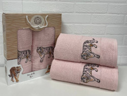 Набор махровых полотенец DIVA AFRODITA ТИГР LUX 50х90 (1шт), 70х140 (1шт) розовый-2