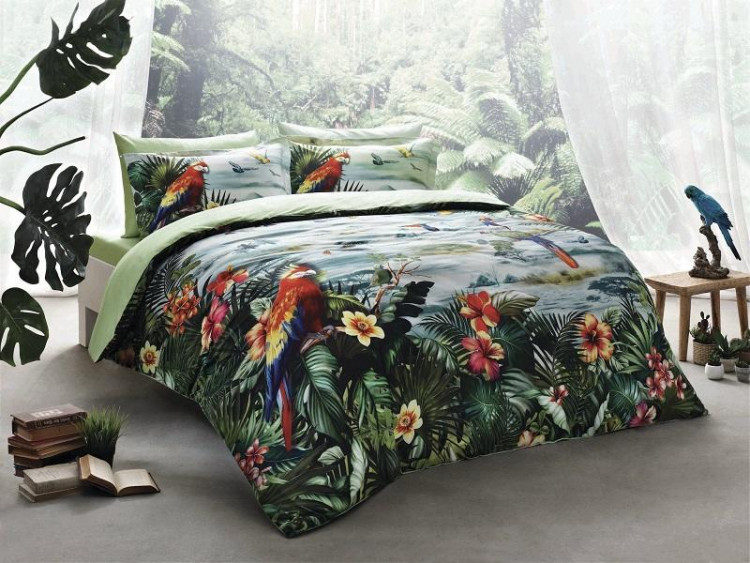 Постельное белье из сатина люкс TAC DELUX PREMUIM DIGITAL FORREST зеленое евро