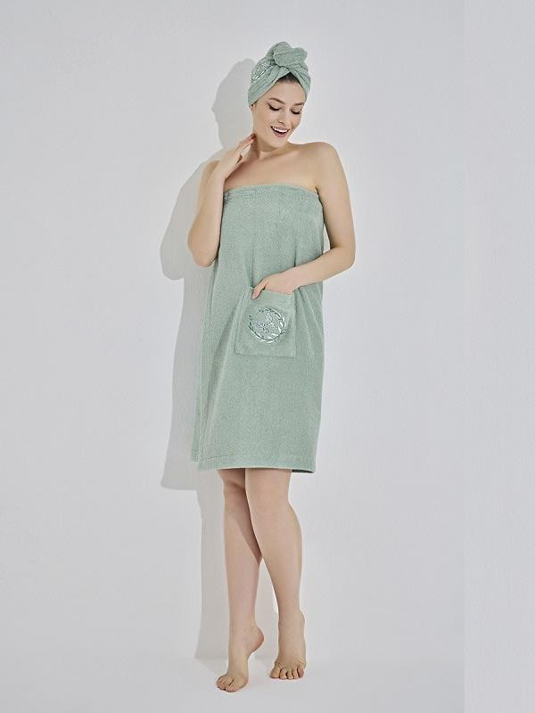 Набор женский хлопковый для ванной и сауны махровый KARNA ELENA ментол