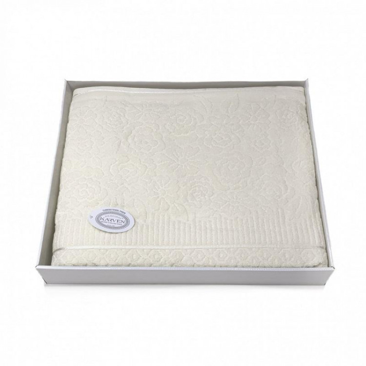 Плед из хлопка махровый KARVEN P958 ROSE V1 кремовый 160х220