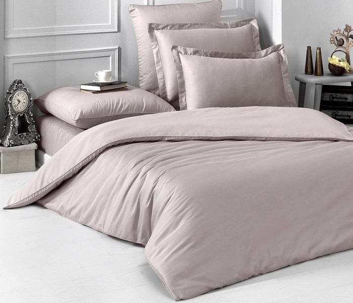 Постельное белье однотонное из сатина KARNA LOFT капучино евро