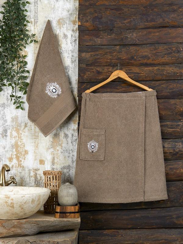 Набор мужской хлопковый для ванной и сауны махровый METEOR коричневый