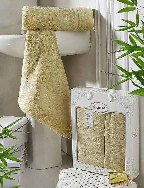 Комплект бамбуковых полотенец KARNA PANDORA золотистый 50х90 (1шт) и 70х140 (1шт)